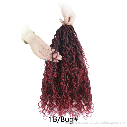 Ombre Color 14 18 Inch Curly Faux Locs Crochet Hair Extensions River Locs Crochet Goddess Faux Locs Braid